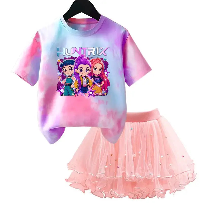 K-Pop Hunters Zoey Mira Rumi Kids T Shirt Summer Girl Outfit T-shirt +Tutu Skirt Princess Clothes Suit Party Clothing Set