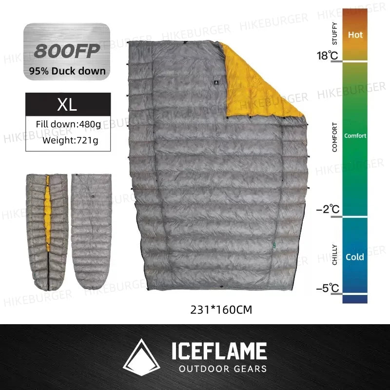 ICE Flame NXT 800FP Down Quilt Outdoor Camping Multifunctional Ultralight New Duck Down Quilt Waterproof Bottomless Sleeping Bag