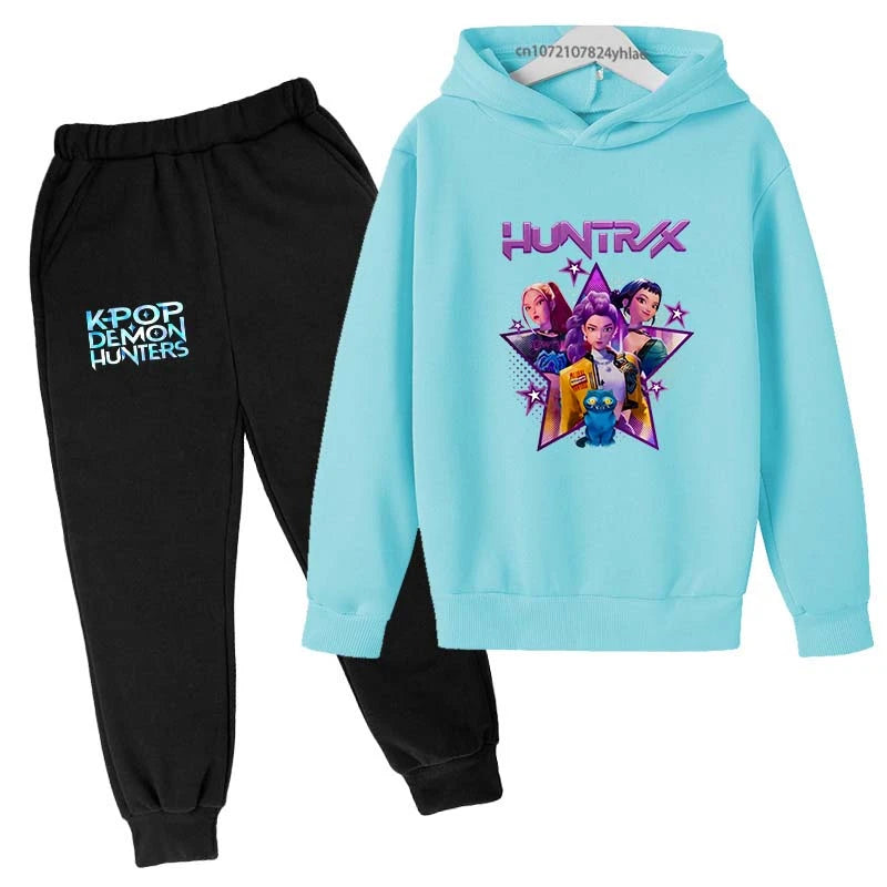 Kpop Demon Hunters Kids Cartoon Print Hoodie And Pants Set 2pcs Tracksuit Casual  Clothing for Boys And Girls 2-13 Years