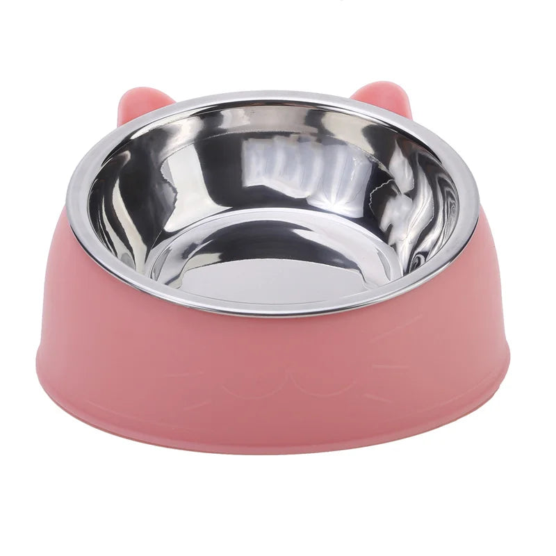 Set of stainless steel cat and dog bowls with inclined design for easy feeding, includes 1, 2, or 5pcs from I YAN.