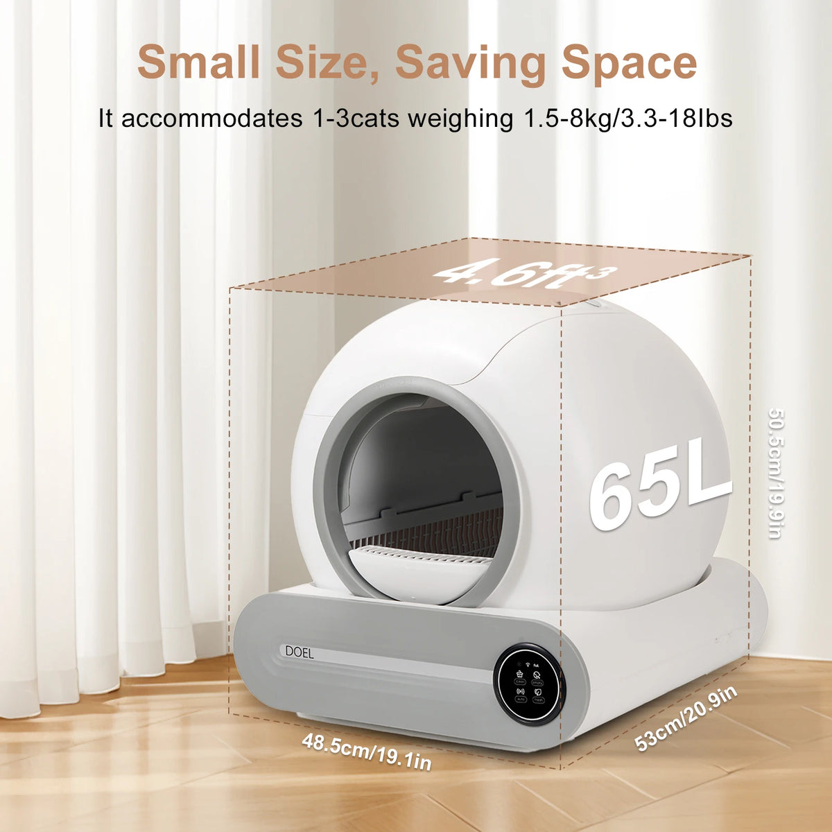 65L Automatic Self-Cleaning Cat Litter Box Electric Smart Cat Toilet Anti-Splash Auto Scooping