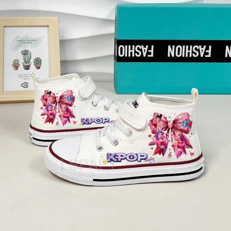 KPop Demon Hunter Canvas Shoes Student Casual Children Slip on Flat Board Shoes Kids Soft Bottom Non Slip Breathable Sneakers
