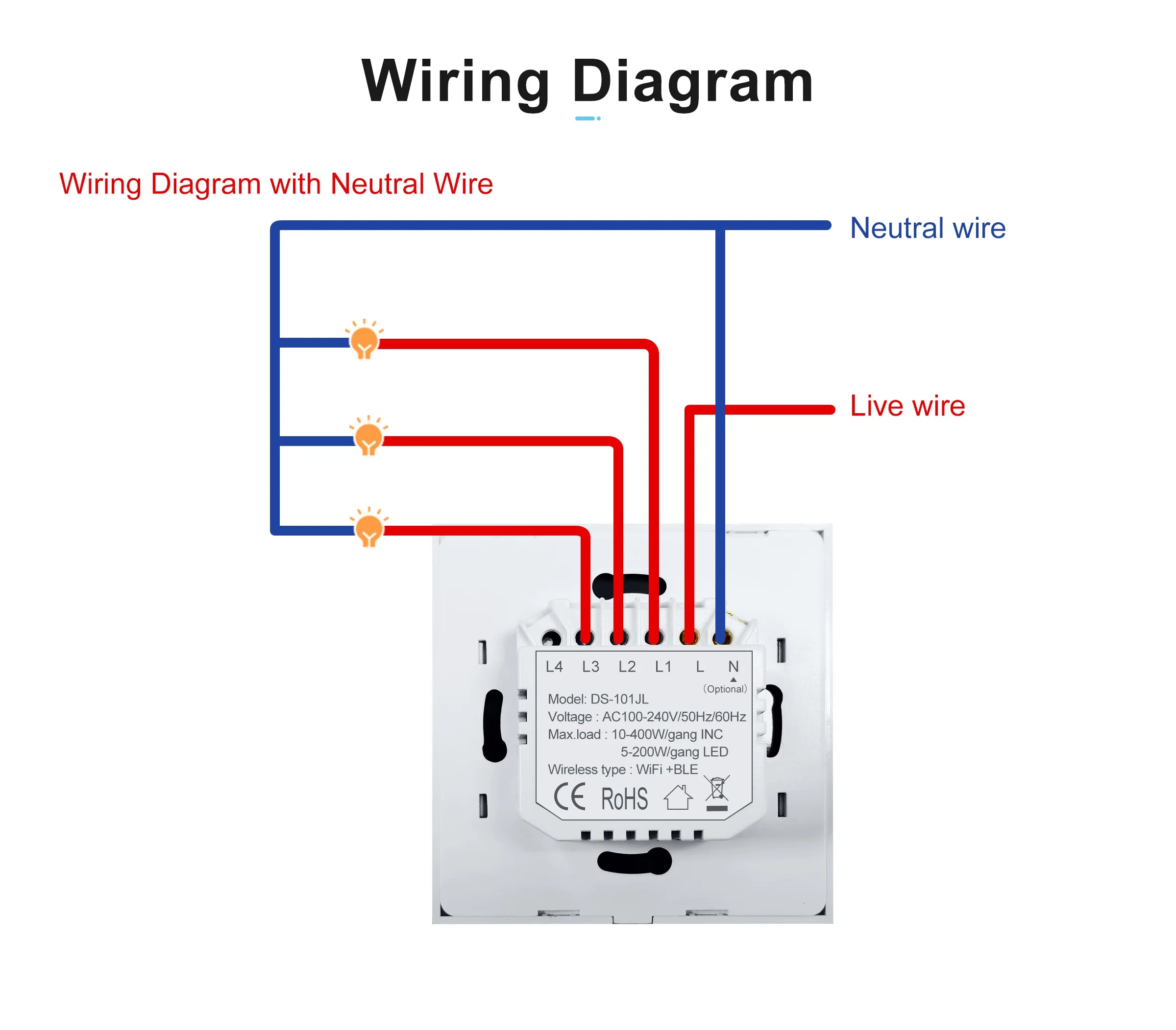 Wifi Wall Touch Switch EU No Neutral Wire Required Smart Light Switch 1 2 3 Gang 220V Tuya Smart Home Support Alexa Google Home