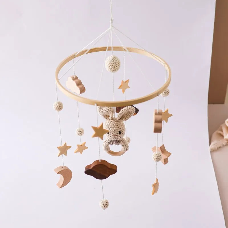 Baby Cloud Crib Mobile with Musical Box – Wooden Rattle Toy for Newborns 0–12M - I YAN