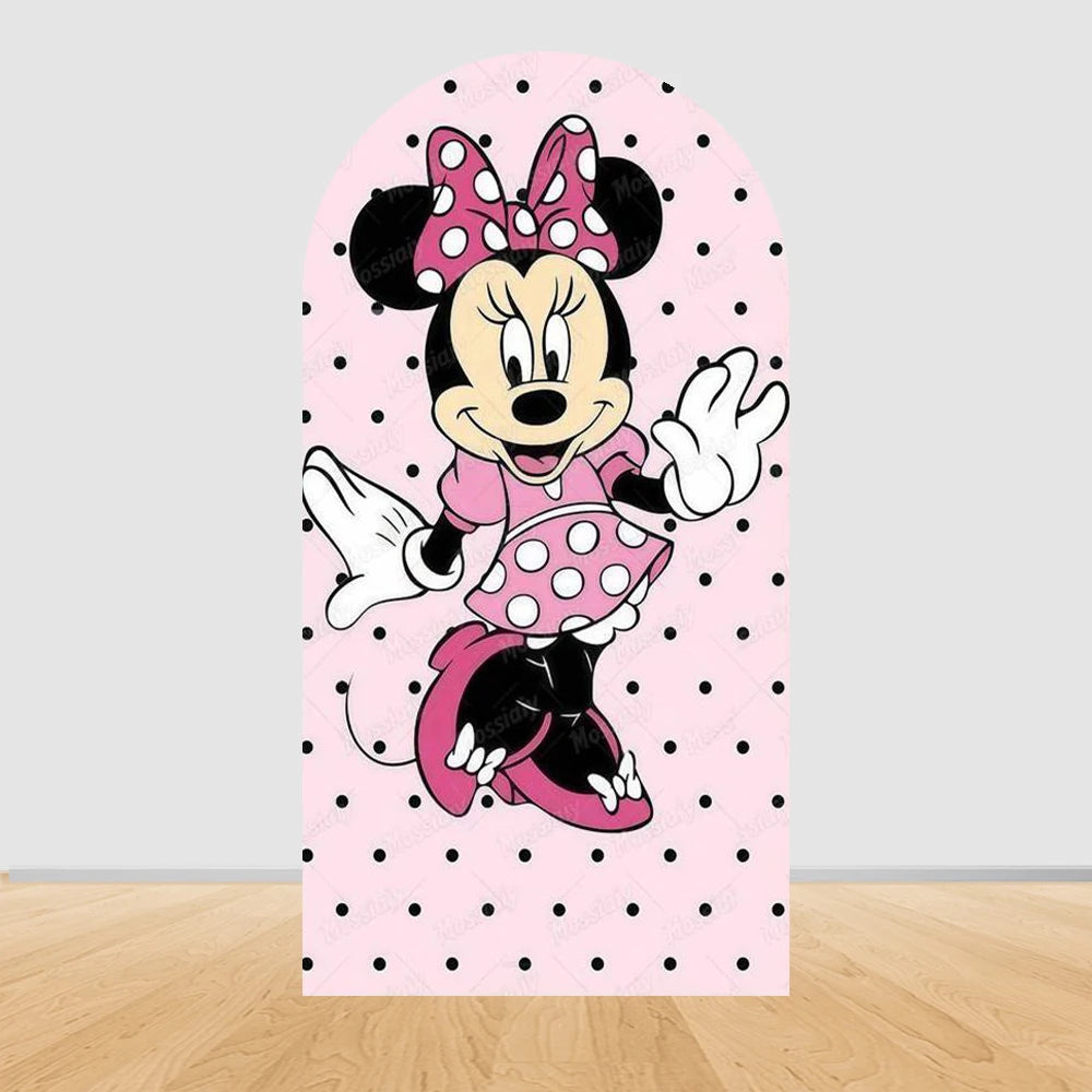Pink Minnie Arch Background Cover Custom Dot Bow Minnie Photography Backdrop Girl Birthday Party Decoration Portrait Photo Props