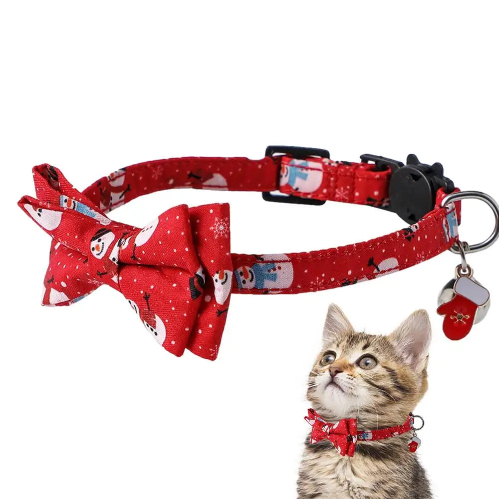 Christmas Cat Collar Breakaway Kitten Collar With Bell Adjustable Snowflake Bow Christmas Collars For Cat Thanksgiving Day