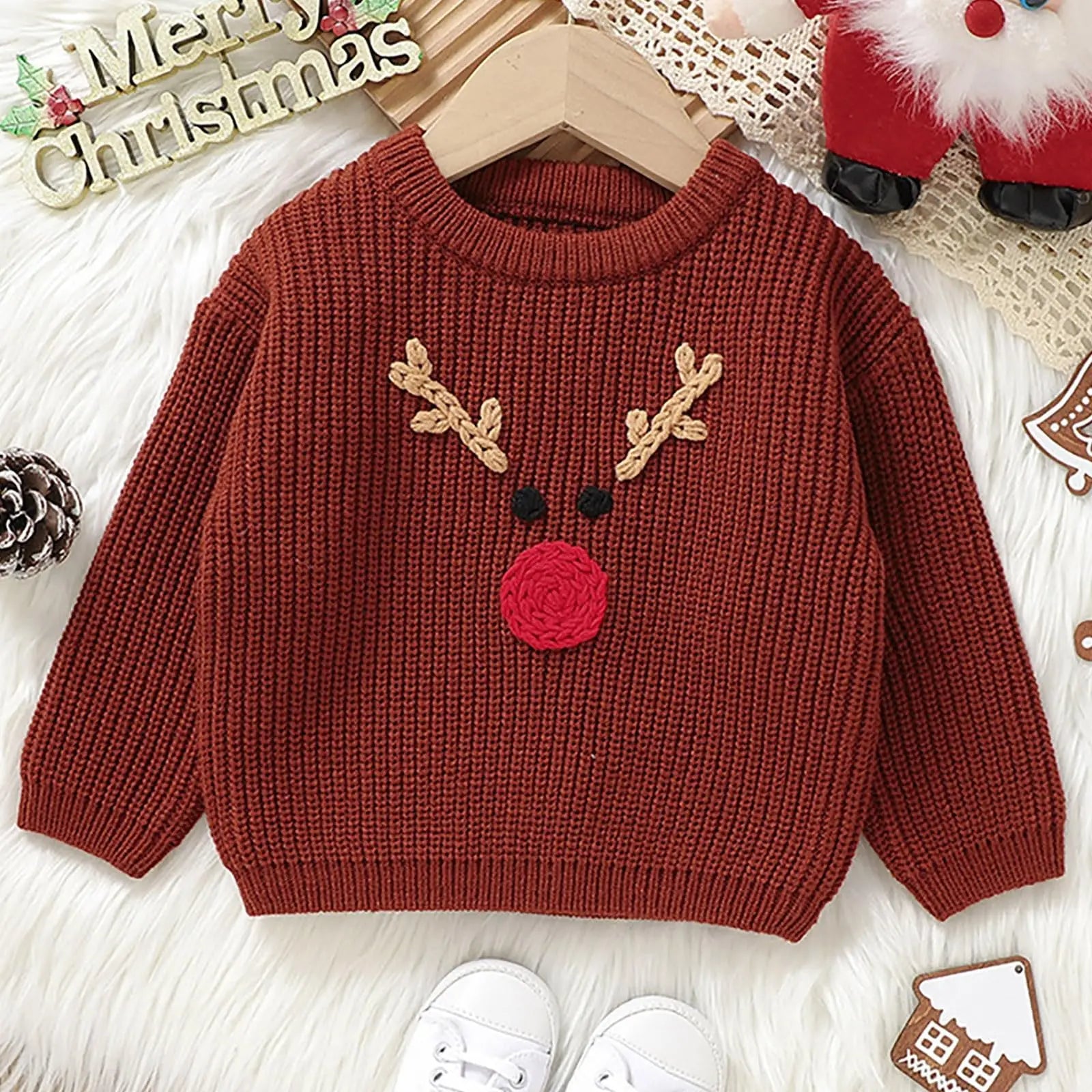 Christmas Reindeer Sweaters for Baby Boy Girl Fall Casual Fashion Knitted Sweater Kids Winter Warm Cute Pullover Sweatshirt,1-2Y