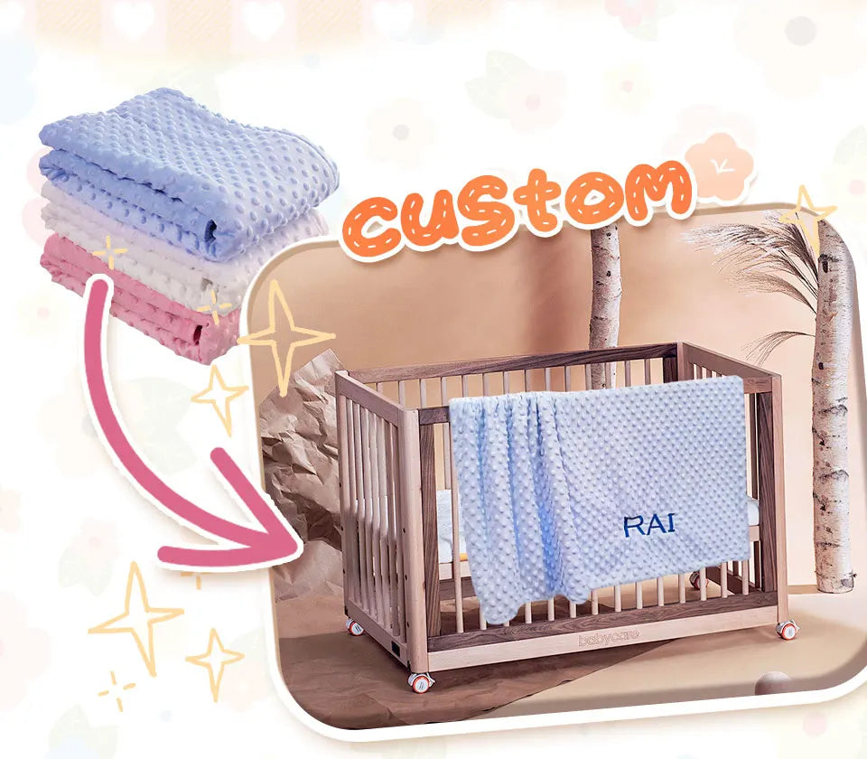 Soft I YAN personalized baby blanket and lovey set with minky dot fabric, perfect for boys and girls, ideal for baby showers.