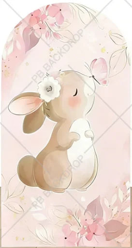 Easter Bunny Rabbit One Birthday Arch Backdrop Cover Pink Dress Floral Bowknot Sweetheart Girl Cake Party Decor Photo Wall