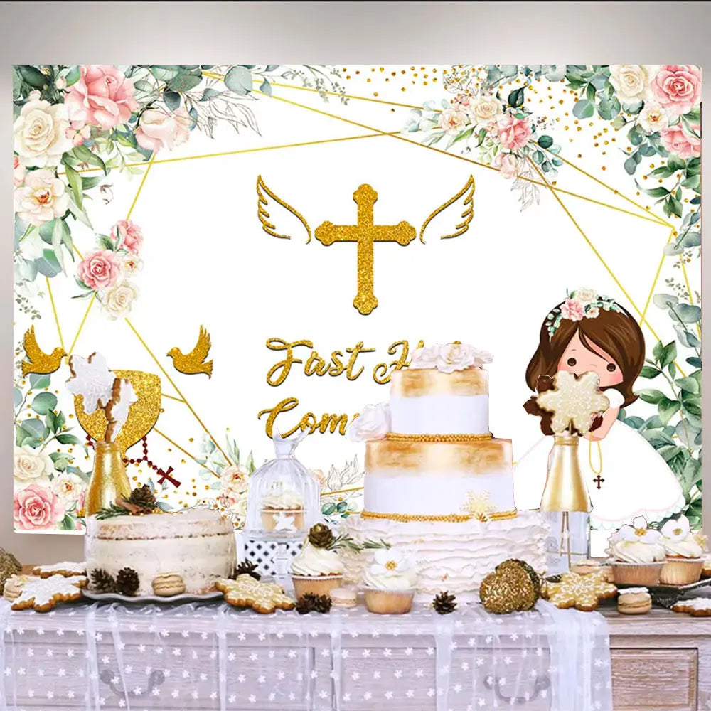 My First Communion Theme God Bless Boy Girls Party Decoration Supplie Grail God Bless Baptism Christening Baby Shower Background
