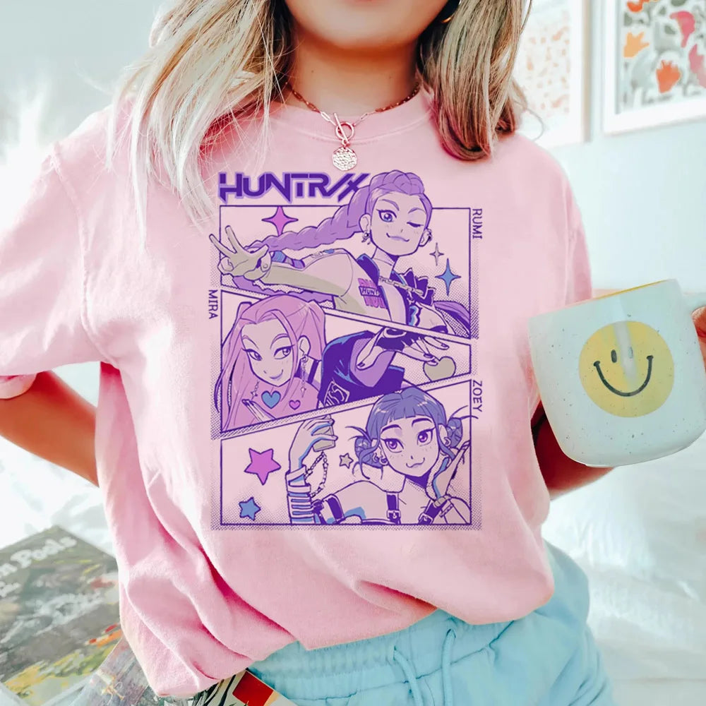 Anime KPop Demon Hunters T-shirt Tops for Children Casual Loose Girl Boy Clothing Round Neck Short Sleeve Street Style T-shirts