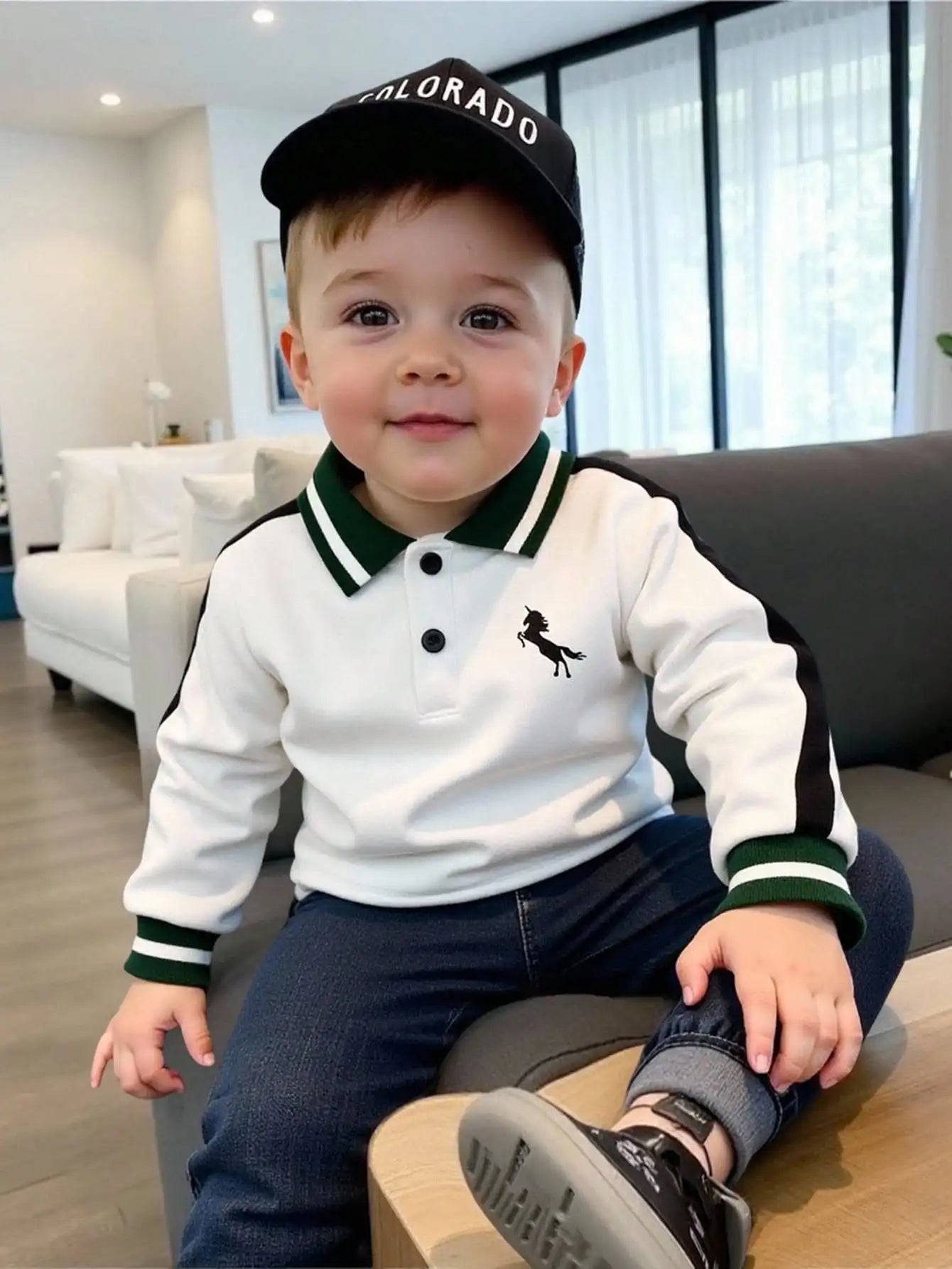 Autumn And Winter Baby Boy Casual And Versatile Top Autumn Little Boy White Lapel Printed Long-Sleeved Shirt