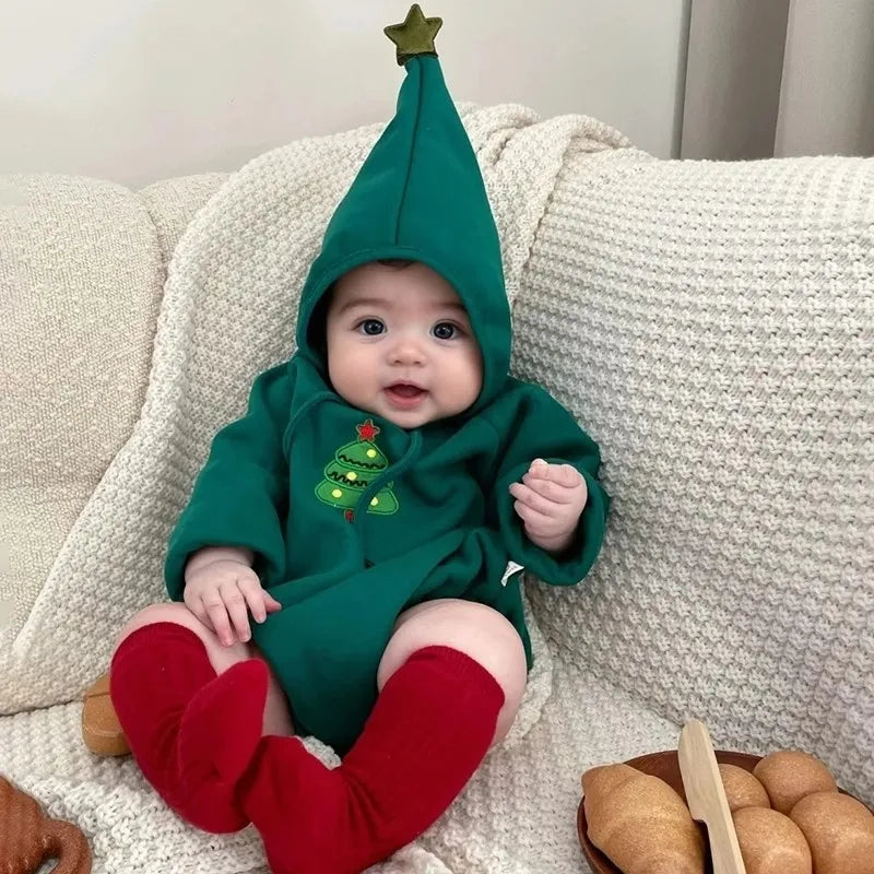 0-24M Christmas Baby Rompers Sets Infant Embroidery Cartoon Thicken Fleece Jumpsuit with Hat Long Sleeve Onesie Newborn Clothes