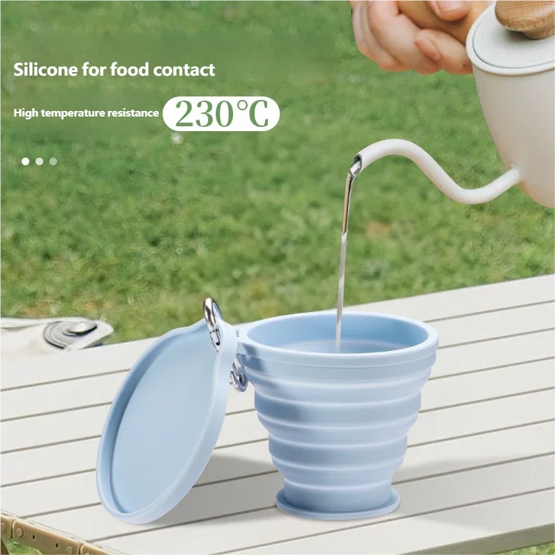 Portable Silicone Folding Cup with Hanging Hole Collapsible Outdoor Water Cup for Camping Hiking Travel