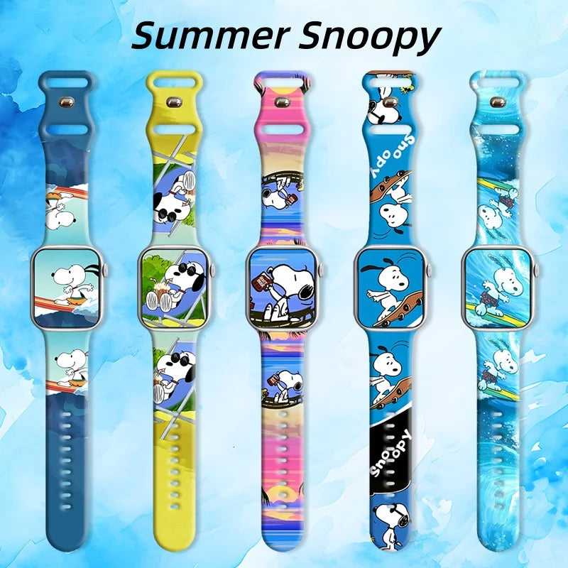 Beach Snoopy Printed Strap for Apple Watch 11 10 9 Silicone Band Replaceable Bracelet for iWatch 46mm 44mm 42mm 41mm Watchband