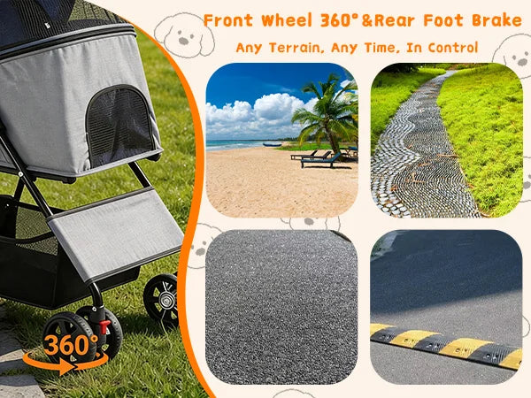 Foldable Pet Stroller Lightweight 4 Wheel Dog Stroller for Small Dogs Cats Portable Travel Pet Cart with Breathable Mesh