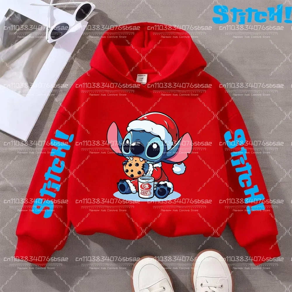 Disney Stitch Sweatshirts for Boys Girls Christmas Clothes Stich Print Hoodies Winter Pullover Outerwear Tops Children Clothing