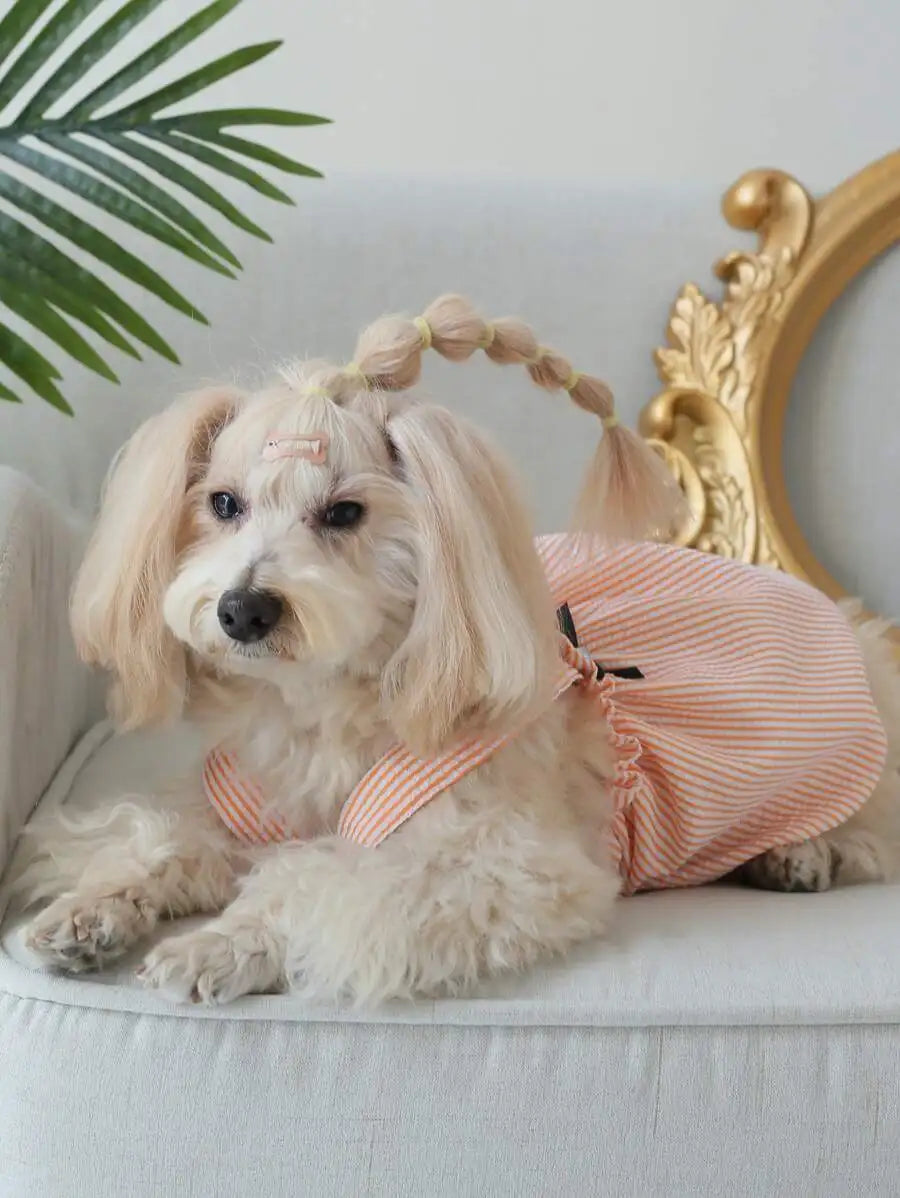 Striped Bow Pet Dress – Soft Breathable Outfit for Dogs & Cats