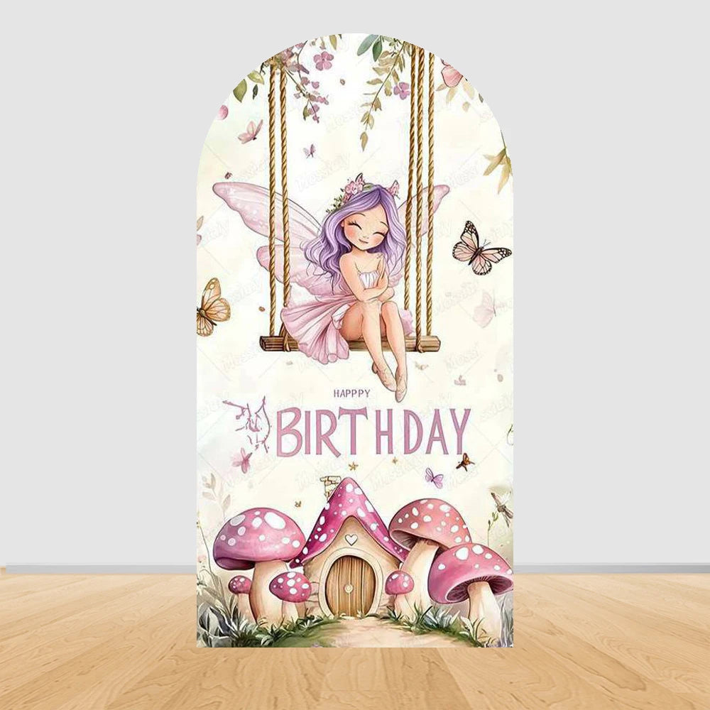 Custom Wonderland Fairy Mushroom Butterfly Chiara Arch Backdrop Cover Ballet Girls Birthday Party Baby Shower Decor Background