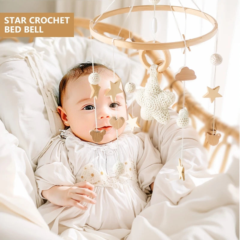 Crochet Stars Baby Crib Mobile – Wooden Bed Bell Hanging Toy for Newborns 0-12M - I YAN