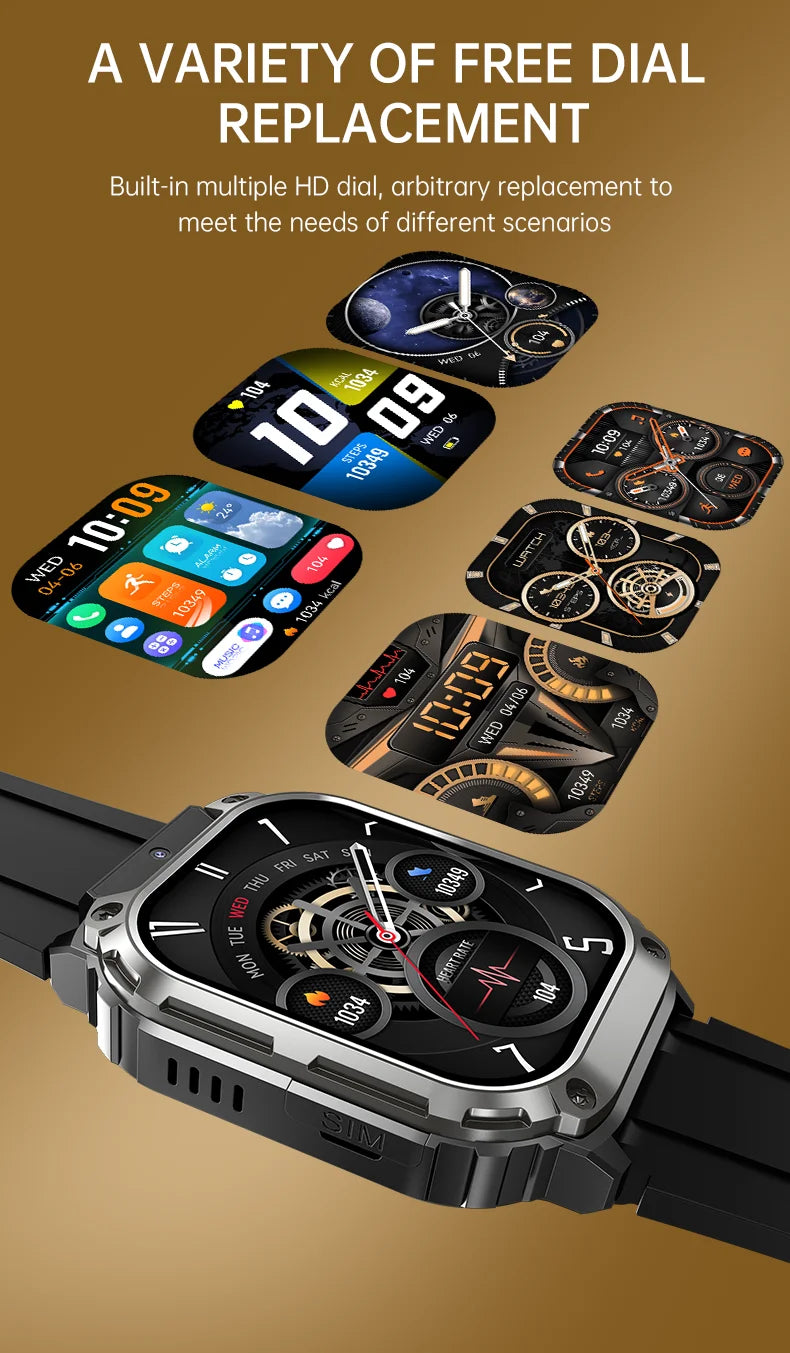 Smart Watch Android 4G SIM Card 1.96inch HD Screen with GPS WIFI Front Camera Video Call Sport Ourdoor for Men Women Kids