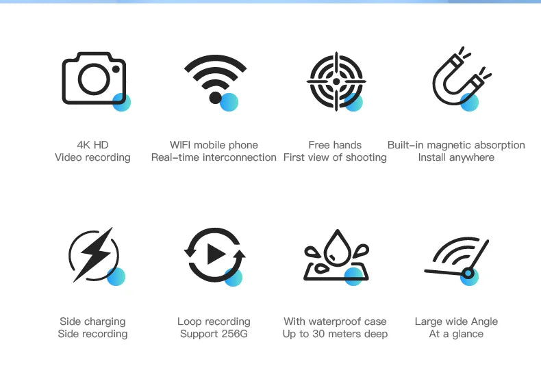 2025 Magnetic 4K POV Cam Small Sports Recorder Helmet Bike Mount Mini Cam Wireless Mic Ultra Portable DV Vlog  Action Recording