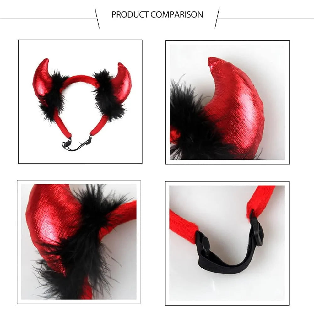 Pet Halloween Costumes: Devil Horn Headband and Dress Up Accessories for Cats and Small Dogs, Red