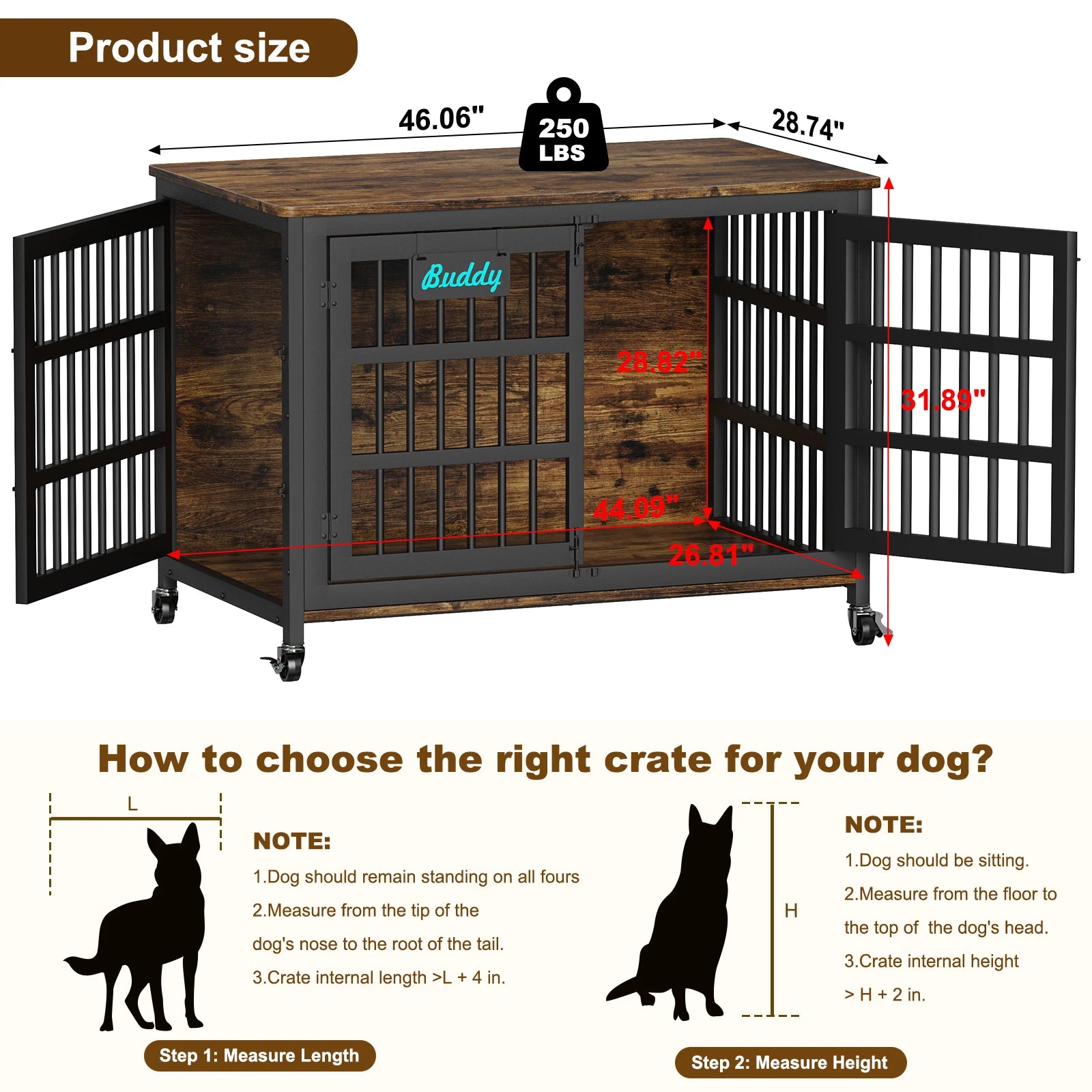 Dog Crate Furniture with Casters,Heavy Duty Dog Kennel Indoor for Large and Medium Dogs,Decorate House as TV Stand,Bedside Table