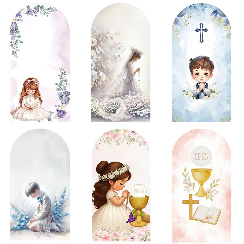 Mehofond Custom 2-Sided My Baptism Kids God Bless First Communion Party Baby Shower Cover Chiara Arch Background Decor Backdrop