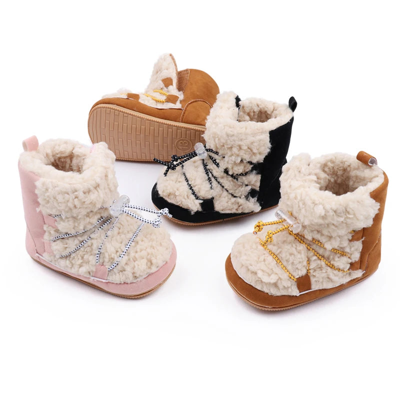 Winter Cute Baby Girls Boys Snow Booties Fashion Design High Quality Non-slip Casual Shoes Coral Velvet Prewalker Shoes BMB3119