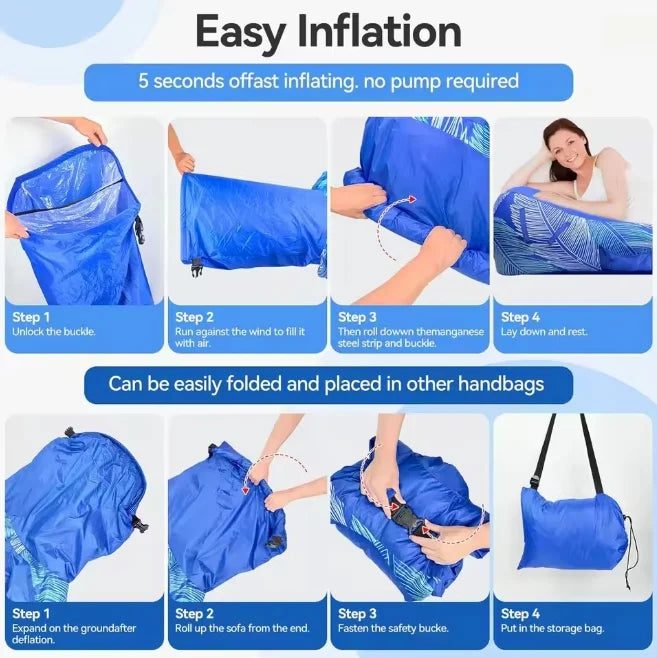 Inflatable Sofa Outdoor Camping Quick Inflatable Lazy Lounge Chair Leak Proof Beach Inflatable Bed for Travel With Sunshade