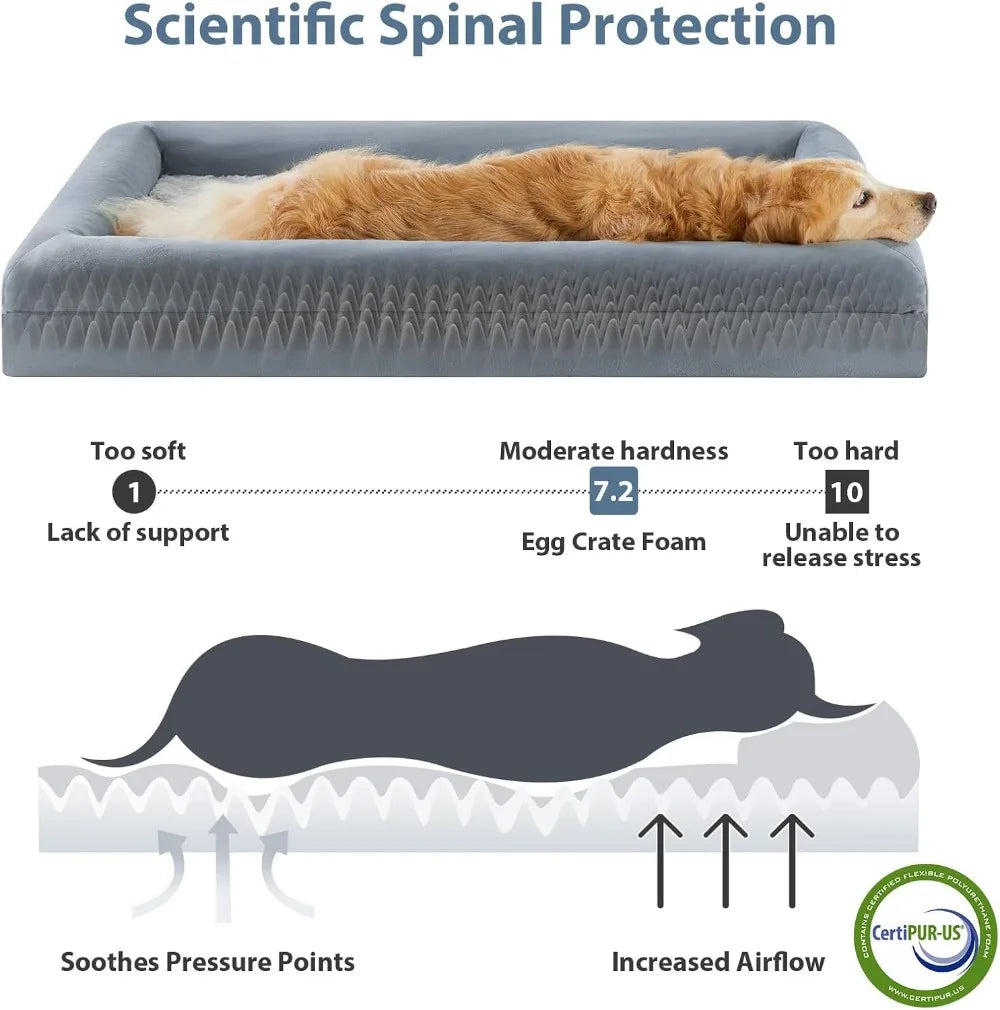 XL Extra Large Dog Bed, Washable Couch with Waterproof Cover, Orthopedic Pet Sofa with Bolster Sides for Sleeping