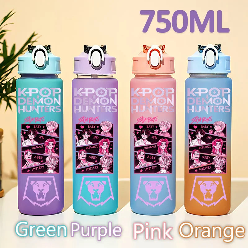 kpop 750ML Demon Hunters Bottle Gourde Gradient Color Water Cup Plastic Drinking Cup gradient straw cup gift