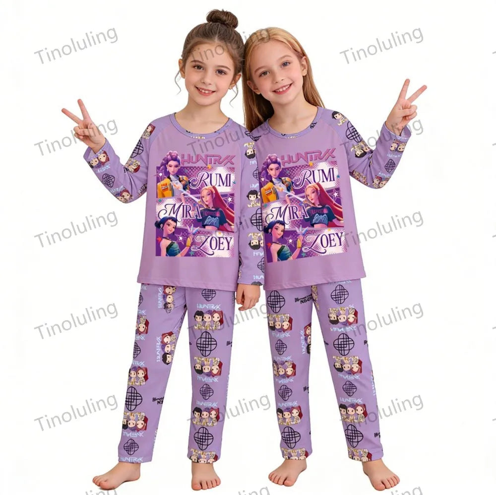 KPop Girls Pyjamas Suit Kids Pajamas Set Long Sleeve Girls Clothing 2pcs Children's Sleepwear Cartoon Boys Nightwear 3-14Y