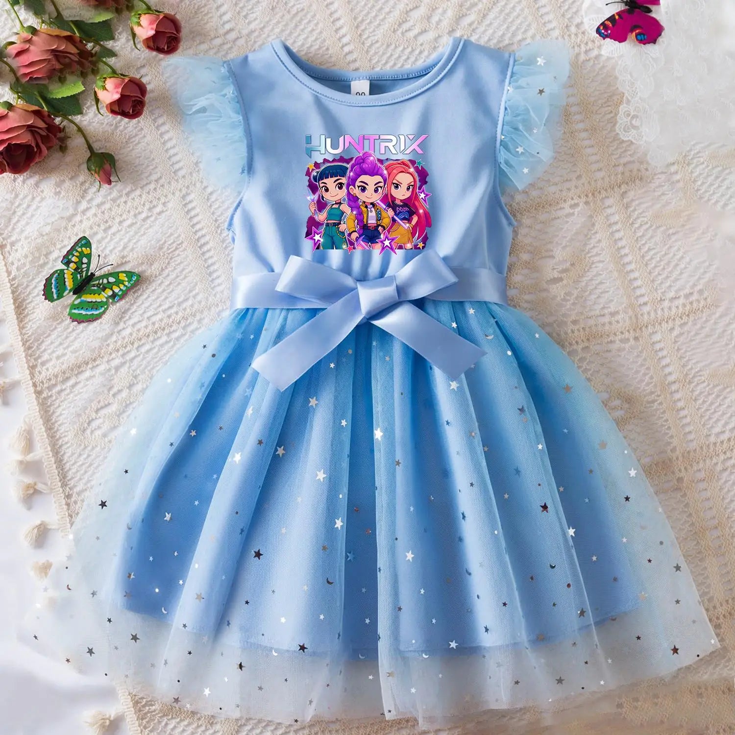 K-Pop Hunters Zoey Rumi Girls Sequin Tutu Dress with Bow Flutter Sleeves Summer Princess Party Outfit for Toddler Kids 2-6 Years