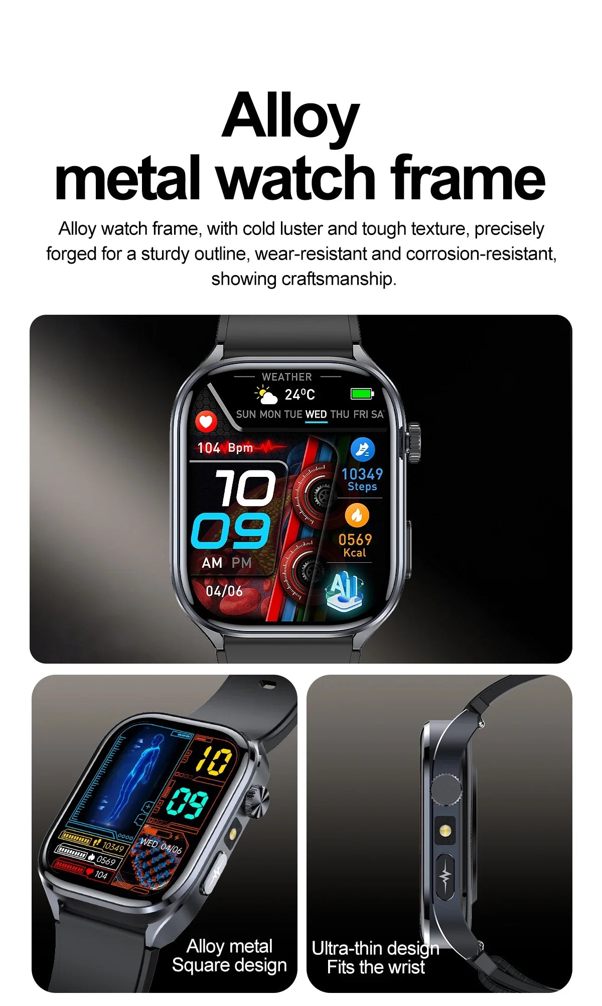 2025Nursing Level Uric Acid Blood lipids Smart Watch Men Blood Pressure ECG+PPG Clock Body Analysis Voice Call Health Smartwatch