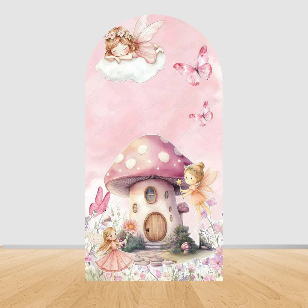 Pink Flower Fairy Butterfly Baby Birthday Arch Background Baby Shower Party Decoration Photography Backdrop Kids Photo Studio