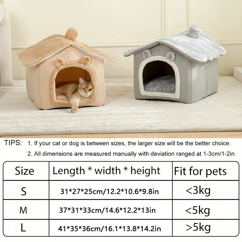 Foldable I YAN pet house with washable removable cover, cozy cave sofa for small dogs and cats, ideal for indoor use.