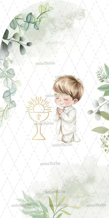 Mehofond Custom 2-Sided My Baptism Kids God Bless First Communion Party Baby Shower Cover Chiara Arch Background Decor Backdrop