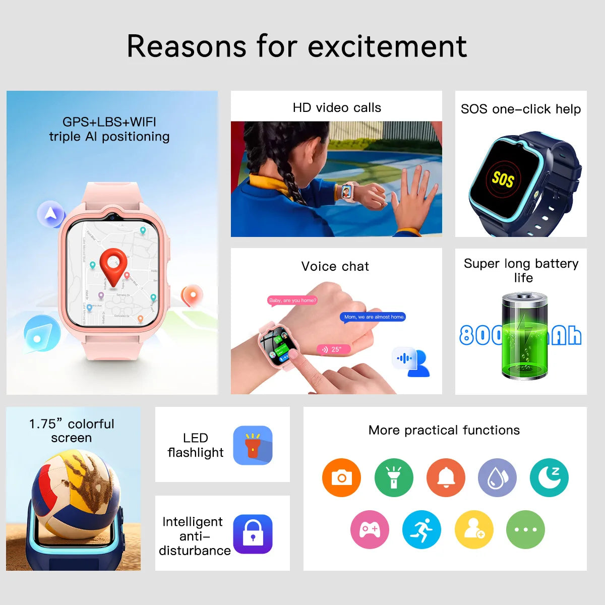 Blackview Z30 kids smartwatch by I YAN with GPS, WiFi, 4G video calling, and AI positioning features, displayed with the watch face.