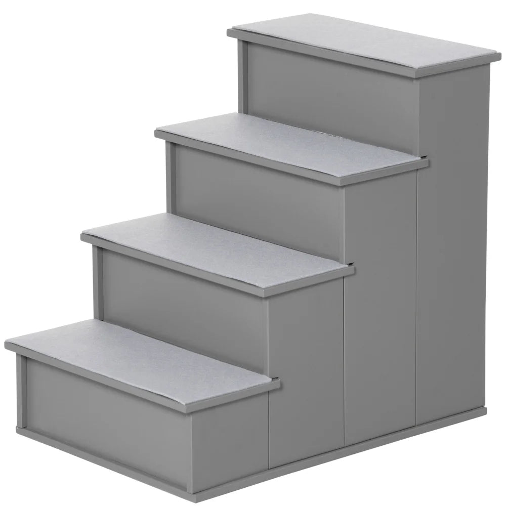 PawHut Pet Stairs, Small Steps with Cushioned Removable Cover for Dogs and Cats Up to 22 Lbs., Grey