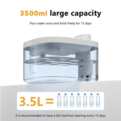 Wireless Cat Water Fountain 3.5L Pet Water Dispenser 4000mAh Long Lasting Battery Life Stainless Steel Pallet and Motion Sensing