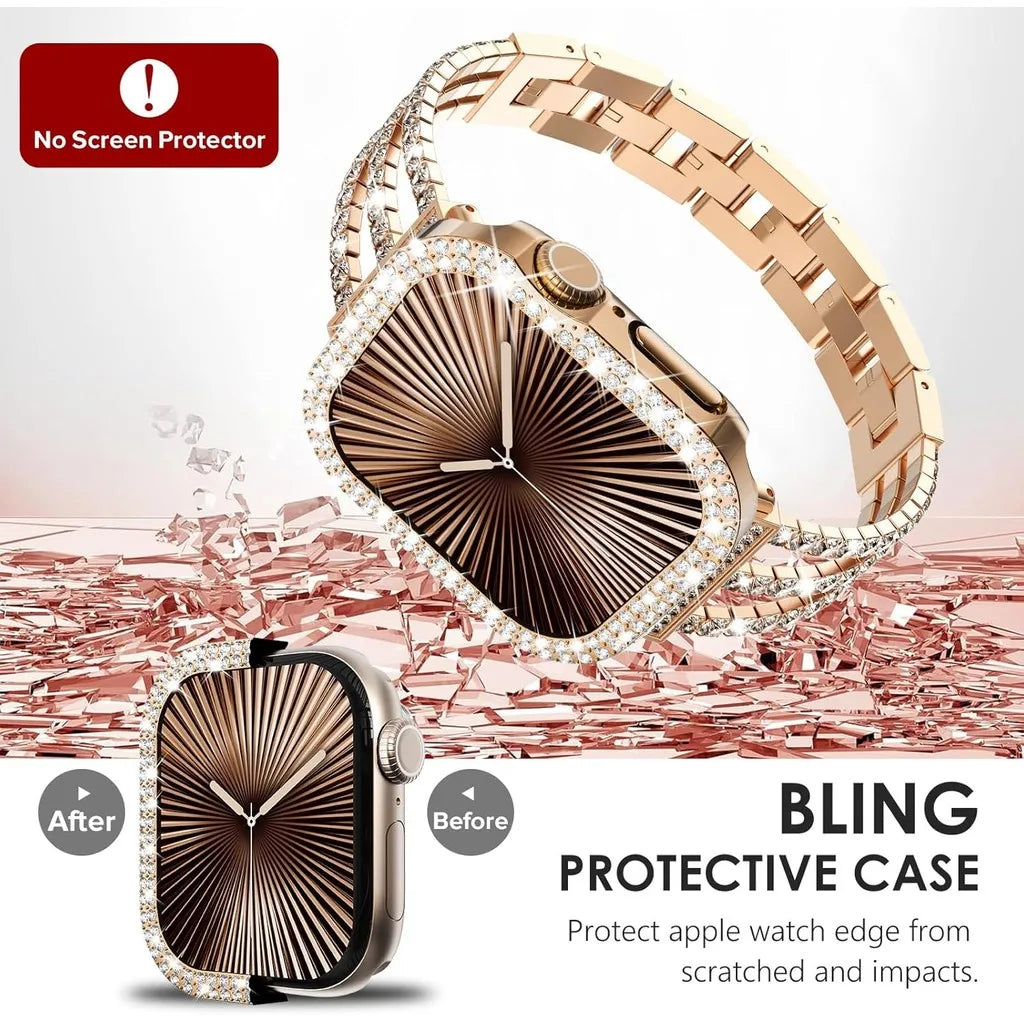 Bling Diamond Hollow Case for Apple Watch 46mm 42mm 40mm 41/44/45/49/41mm for iWatch Series 11 10 9 8 7 6 5 4 3 Protector Cover - I YAN