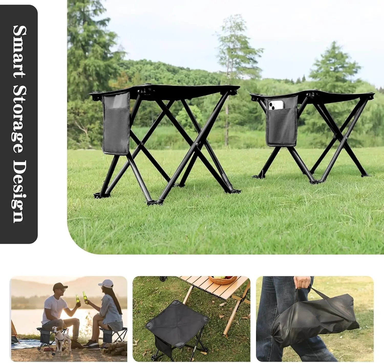 Folding Camping Footrest & Stool Portable Outdoor Seat with Side Pockets & Carrying Case for Picnic,Beach,Fishing,Hiking,Travel