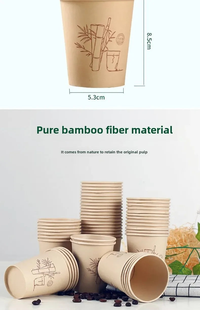 50 Pcs for Office Food Grade Water Cup,Thickened Paper Fiber Paper Cups, Disposable Paper Cups, Natural Bamboo Fiber Cups Hot