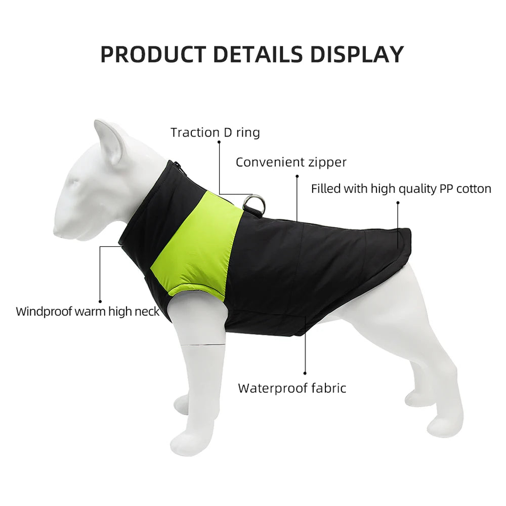 I YAN pet dog jacket in waterproof, windproof material, designed for small and large dogs like Labrador and Pug, with D-ring for leash.