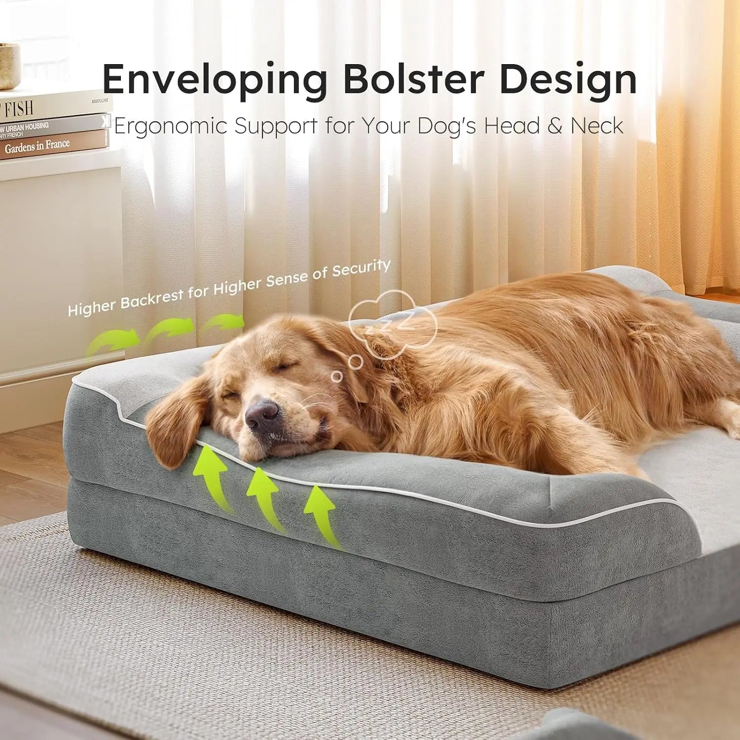 Orthopedic Dog Bed with Cooling Gel Memory Foam, Waterproof, Washable Cover, 42" Pet Sofa, Light Gray