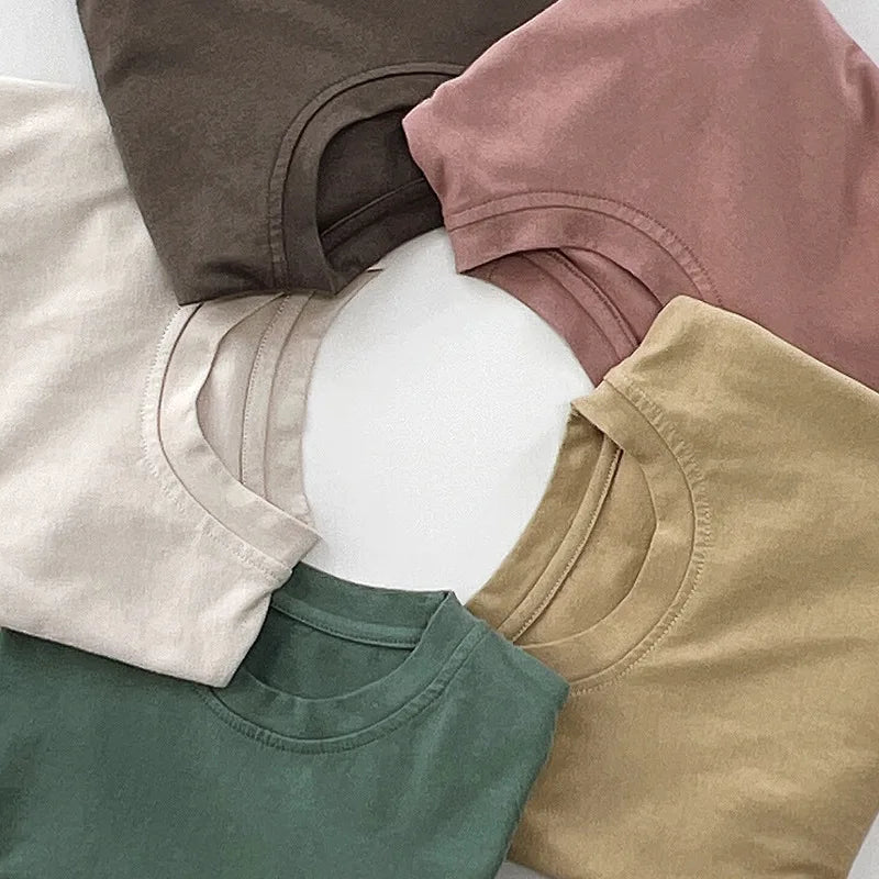 100% Cotton Children's Retro Candy-Colored T-Shirts 2026 Spring New Boys And Girls Casual Solid Long Sleeved Tops WTB60