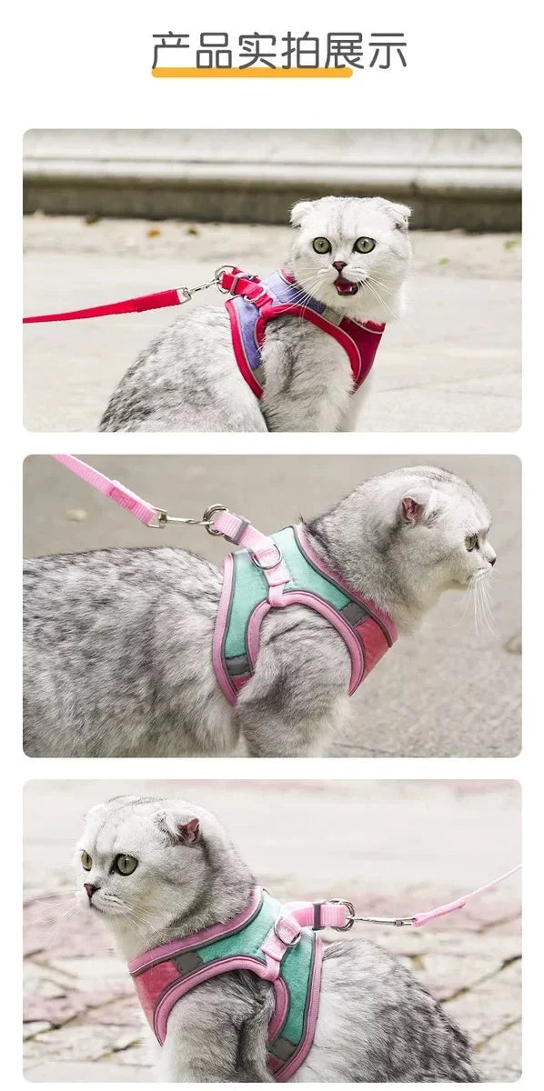 Cute Reflective Cat and Dog Harness with Safety Buckle - Anti-Pull Escape-Proof Vest Leash for Pets