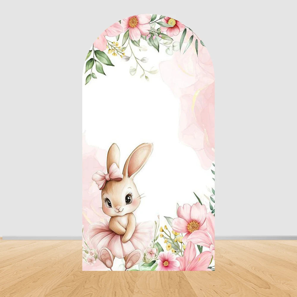 Easter Bunny Rabbit One Birthday Arch Backdrop Cover Pink Dress Floral Bowknot Sweetheart Girl Cake Party Decor Photo Wall